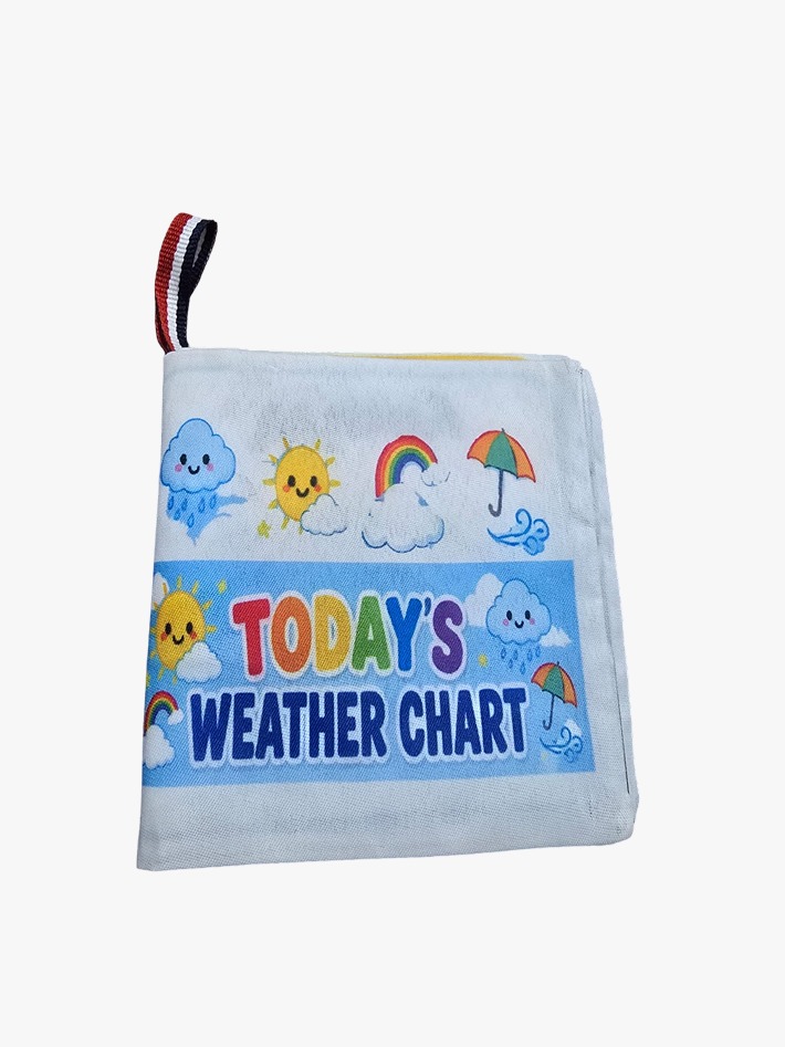 আবহাওয়া (Weather Chart) — AARISH কাপড়ের বই, ১২ পাতা; রোদ, মেঘ, বৃষ্টি, রংধনু ও ছাতা